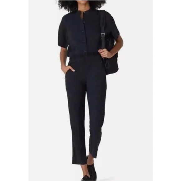 lululemon athletica Pants - Lululemon Perfectly Poised Short Sleeve Jumpsuit‎ Black Button Henley Size 2